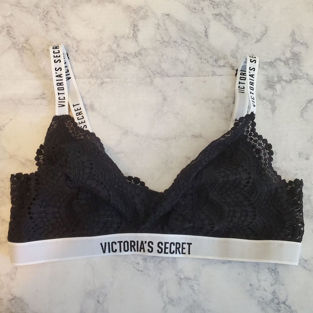 Victoria's Secret Black Lace Bralette Womens‎ Large Sheer lightweight Wireless